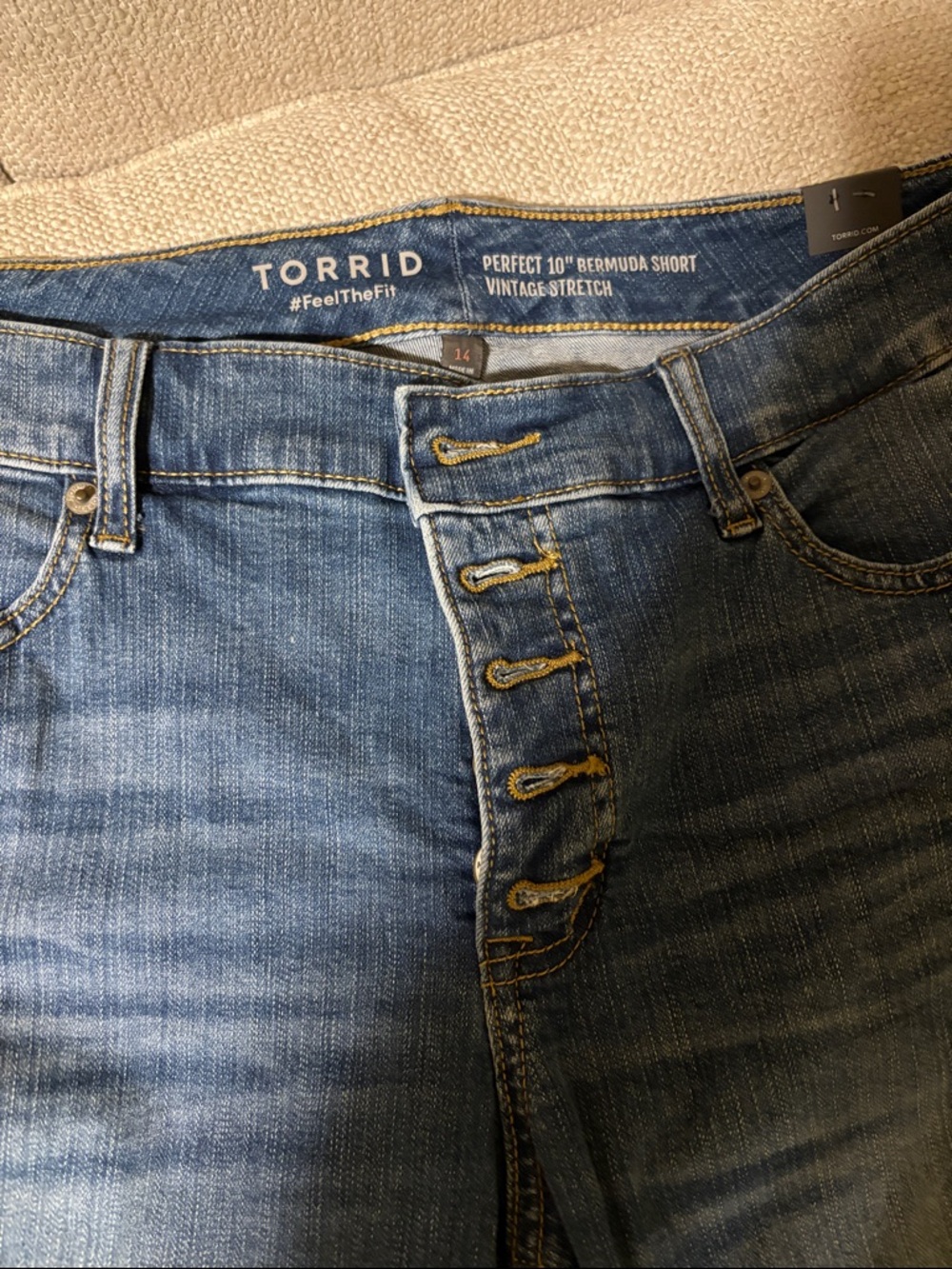 torrid Button-Fly Stretch Denim Bermuda Shorts - Blue